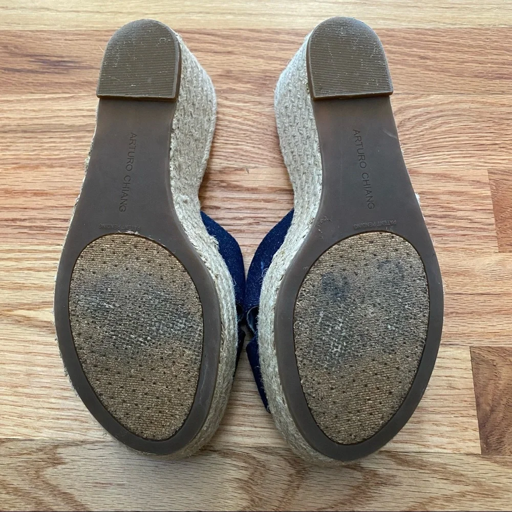Arturo Chiang Blue‎ Denim Espadrille Wedge Slides